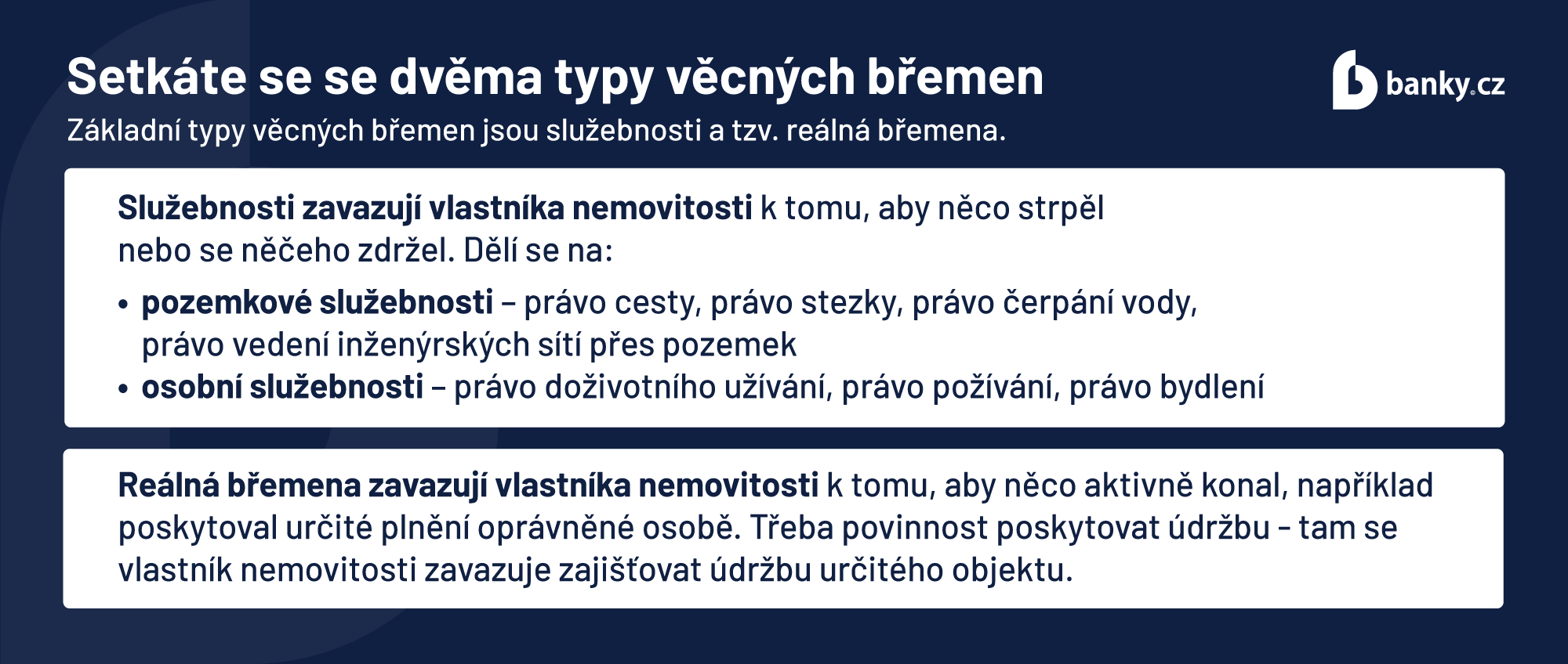 Setkáte se se dvěma typy věcných břemen - služebnosti a reálná břemena Setkáte se se dvěma typy věcných břemen - služebnosti a reálná břemena